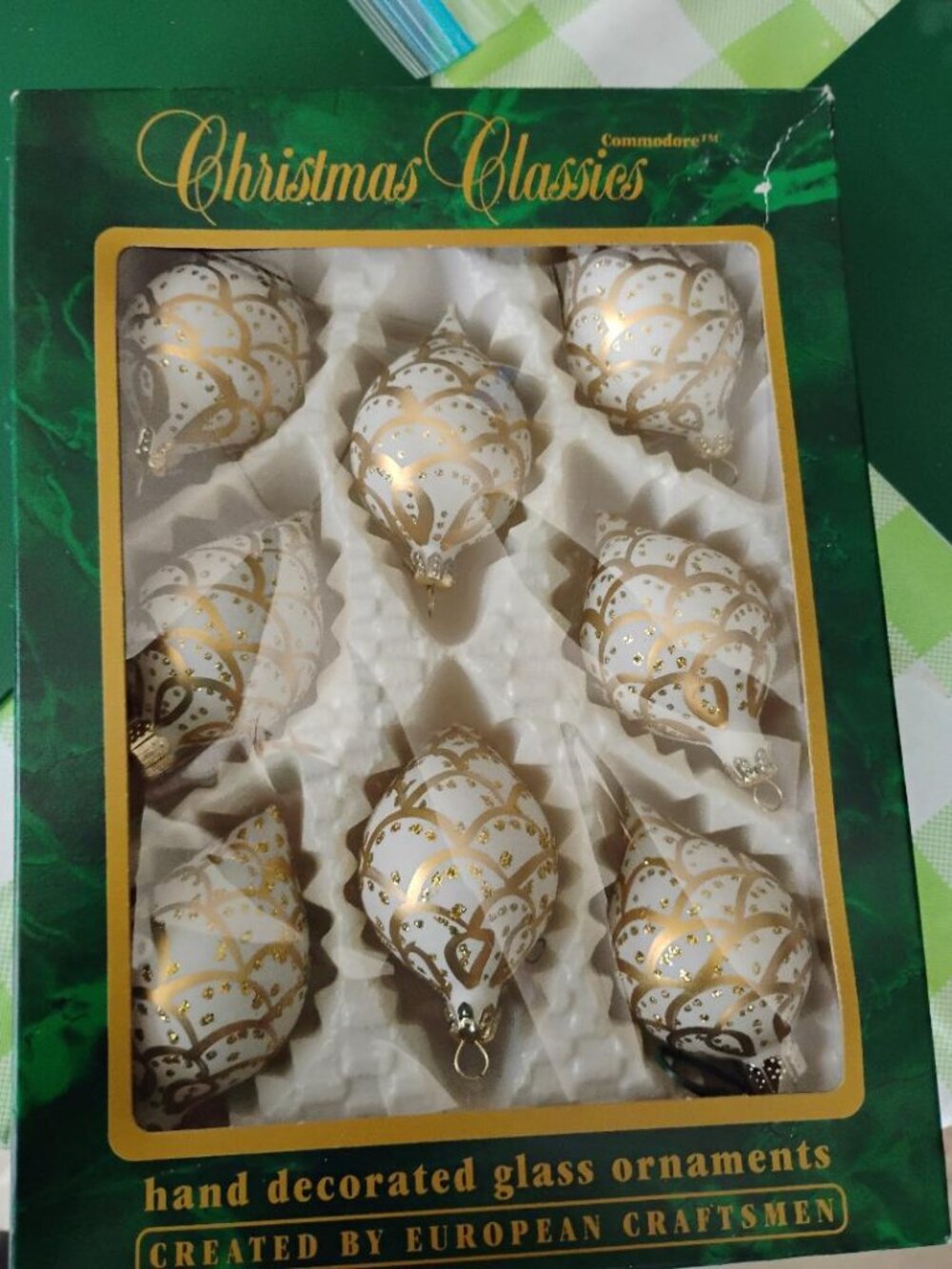 Commodore Christmas Classics teardrop shaped glass Christmas ornaments